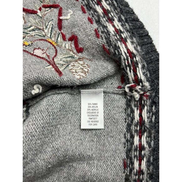 Cardinal & Snowflake Embroidered Zip-Up Ramie Wool Blend Womens large sweater - Picture 8 of 8